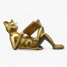 Статуэтка Читающий кот золотистый