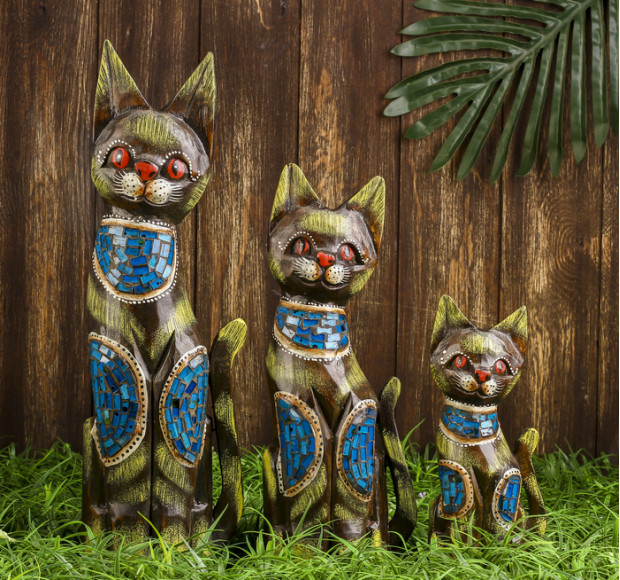 Набор статуэток Кошки в синих украшениях (3 шт)