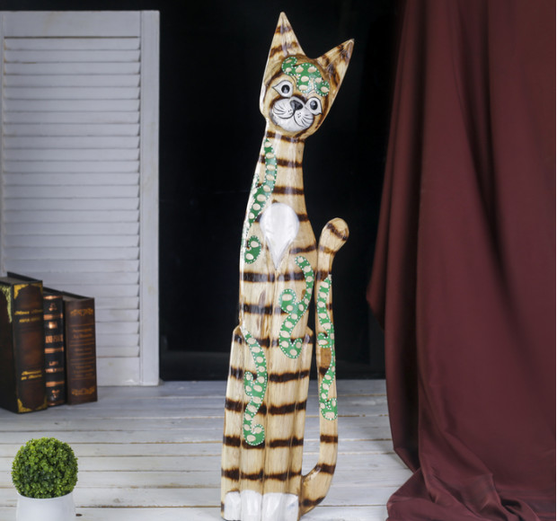 Статуэтка Полосатая кошка с бирюзовыми завитками