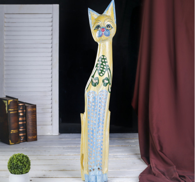 Статуэтка Желтая кошка с голубыми лапками