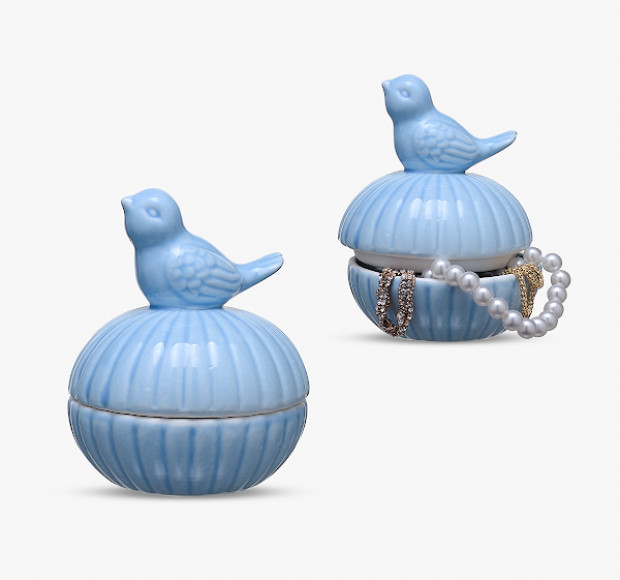 Шкатулка керамическая Птичка-Синичка голубая