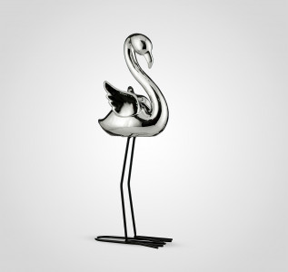 Статуэтка Фламинго интерьерный серебристый 43 см керамика