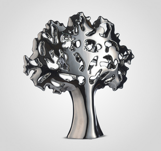 Статуэтка Дерево-Абстракция резное керамическое серебристое 40 см