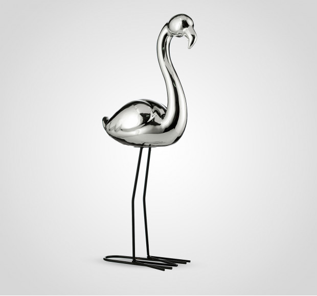 Статуэтка Фламинго интерьерный серебристый 47 см керамика