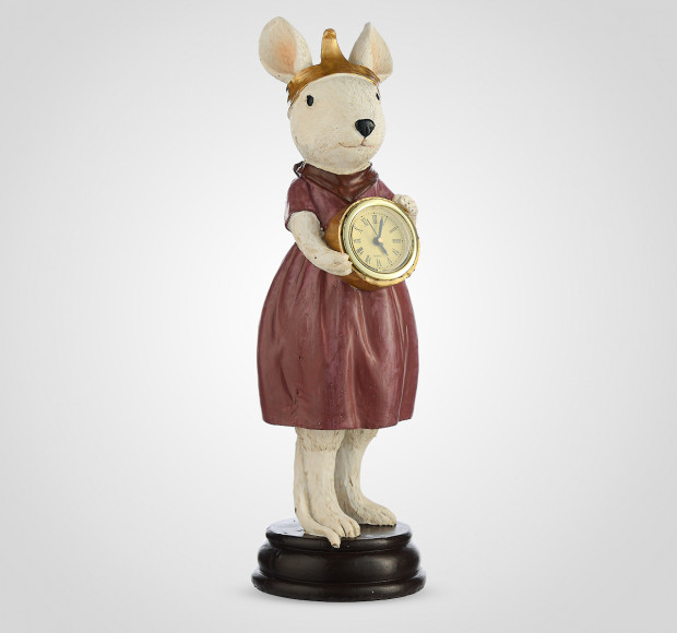 Статуэтка Мышка в платье с часами из полистоуна