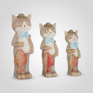 Статуэтка Набор трех декоративных керамических котиков с рыбками